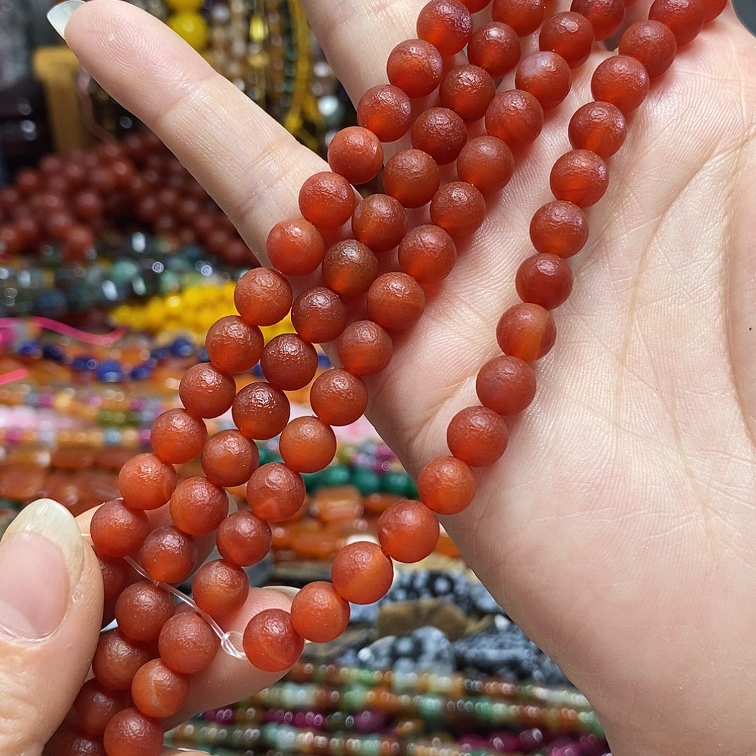 玛瑙/玉髓未镶嵌珠宝半成品橘皮玛瑙一条卡8mm