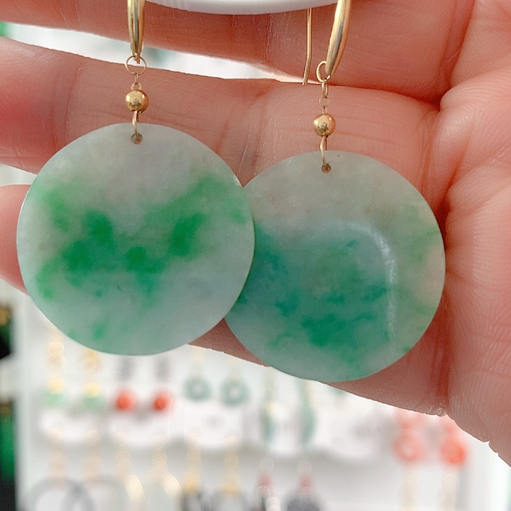 翡翠耳饰18K金镶嵌翡翠