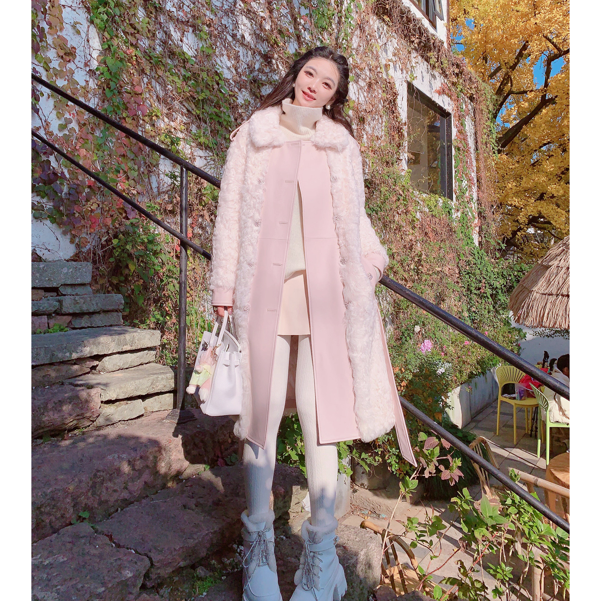 奢侈小姐【北欧漫雪】进口小湖羊皮毛一体羊毛外套女冬中长款大衣