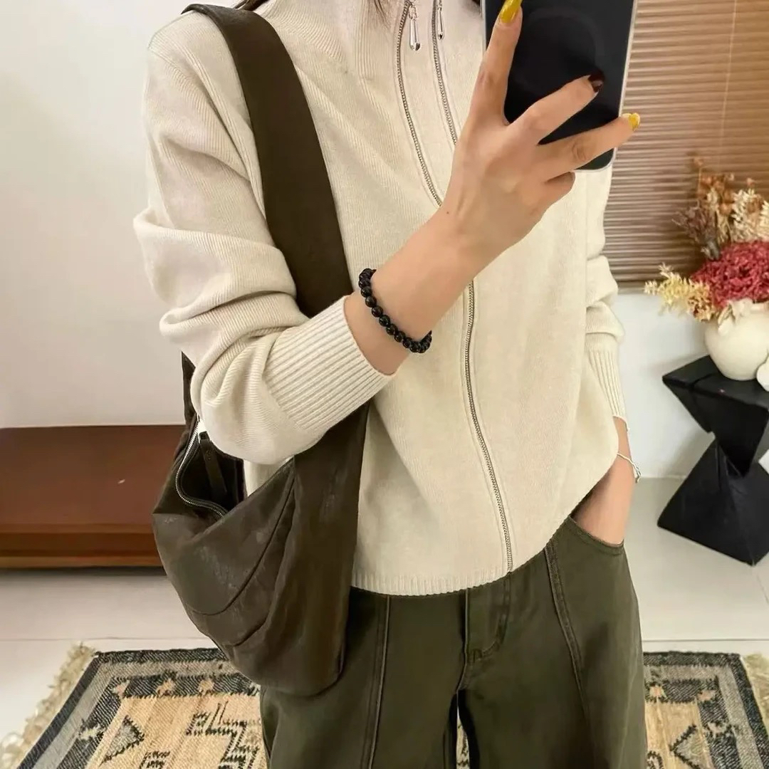 【云云精选】8528双拉链立领针织开衫百搭外套