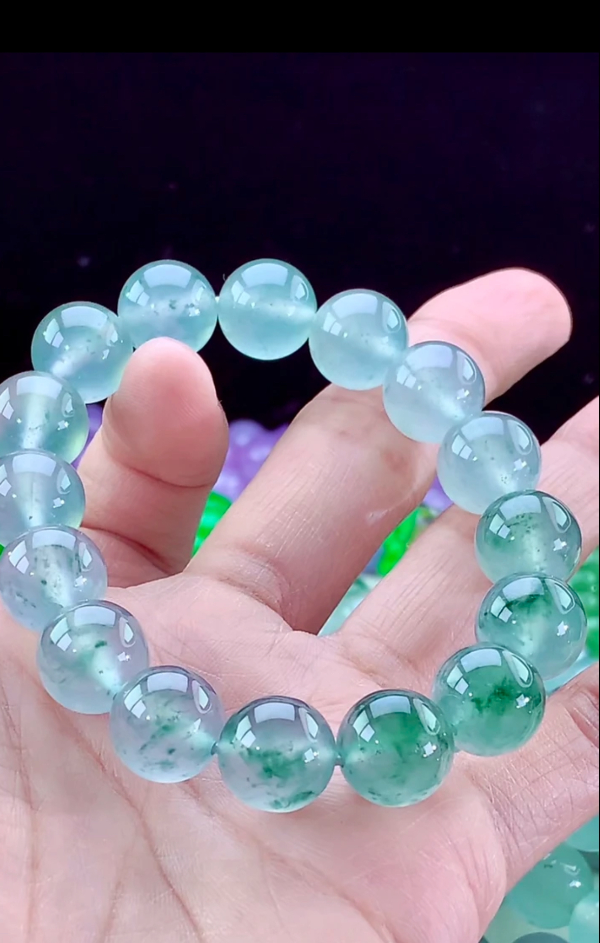 段家玉收藏级龙石种起杠光缅甸天然翡翠A货飘花手串全国送货上门