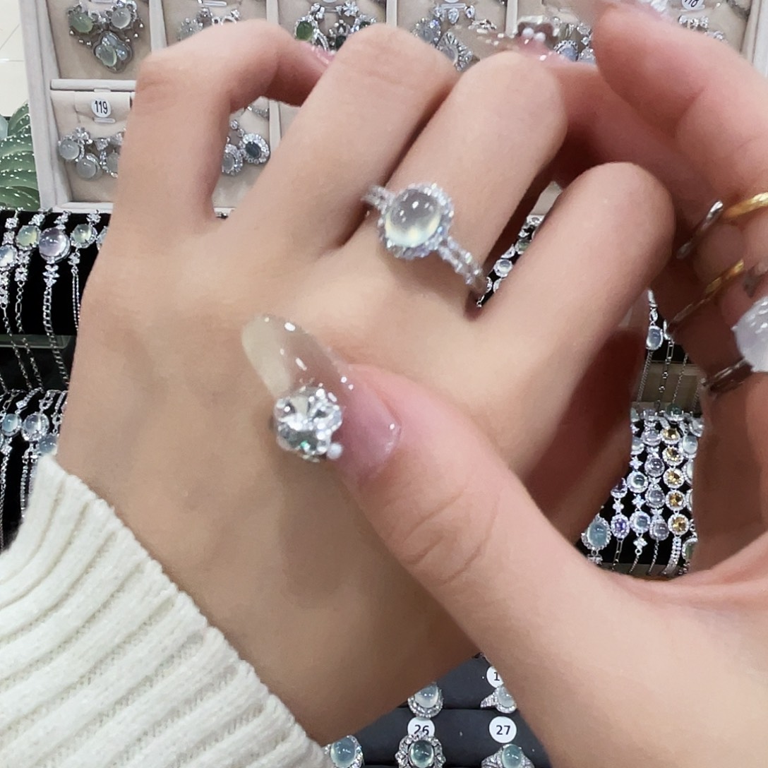 W***、蛇纹石玉银S925镶嵌戒指