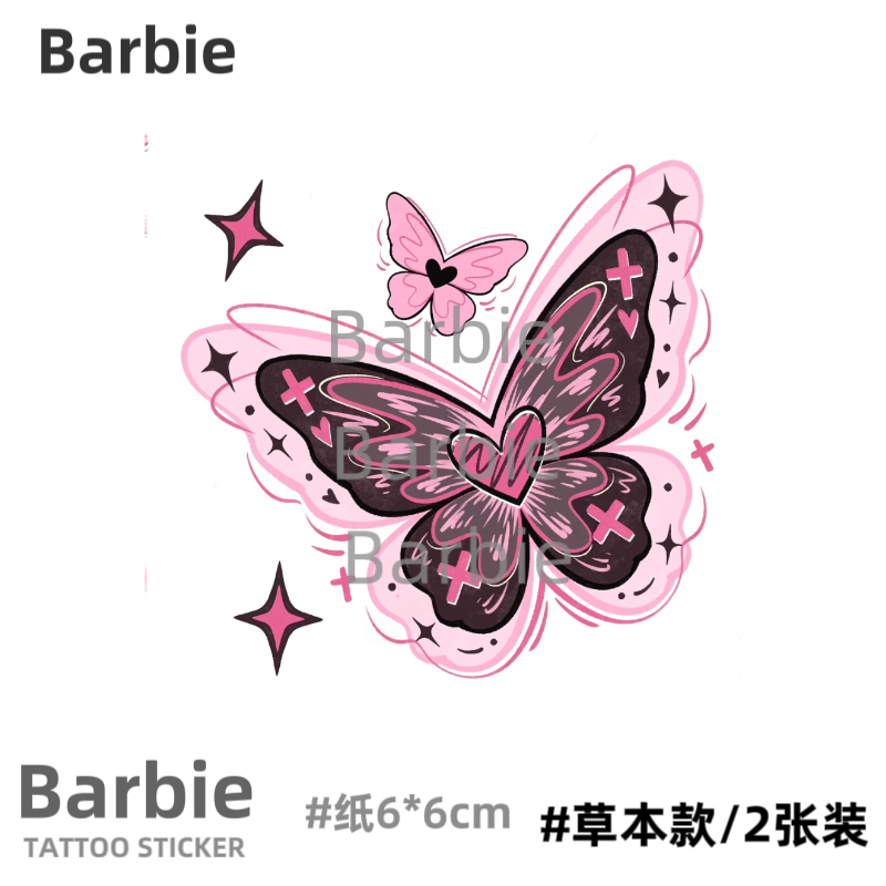 Brabie 黑粉蝴蝶 卡通彩色防水纹身贴