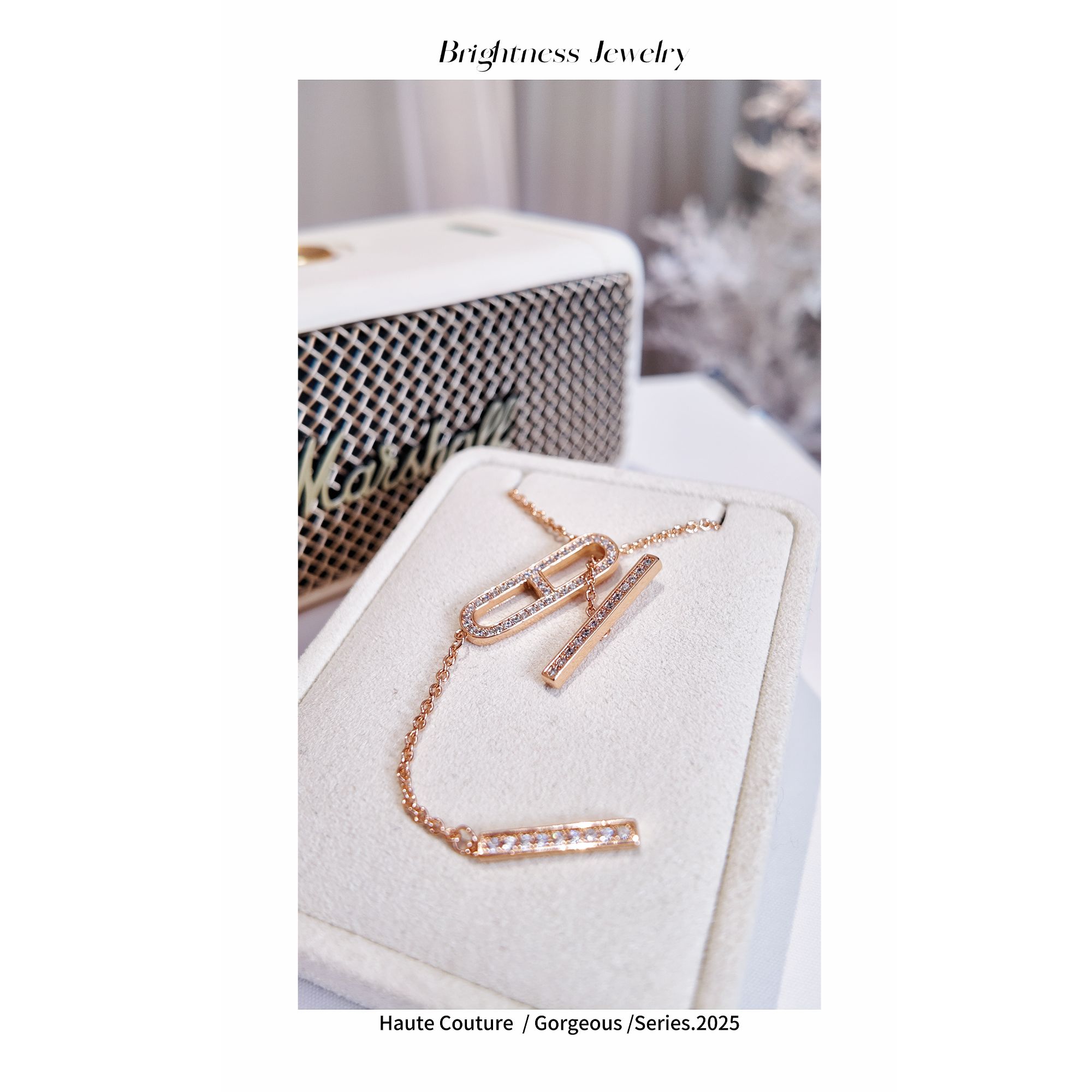 铜合金项链 轻奢经典时尚满钻镶嵌 环环相扣猪鼻子项链 CYS1002