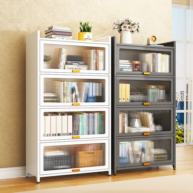 新疆包邮家用钢制书柜多层落地儿童书架带门防尘卧室收纳柜客厅翻