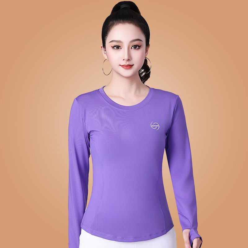 秋冬广场舞瑜伽健身户外时尚修身长袖圆领常规速干运动T恤女