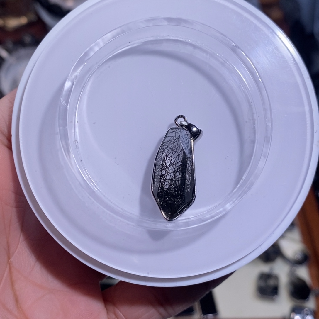 未镶嵌水晶手链黑发晶随型吊坠27×11×8全透体满发蕾丝