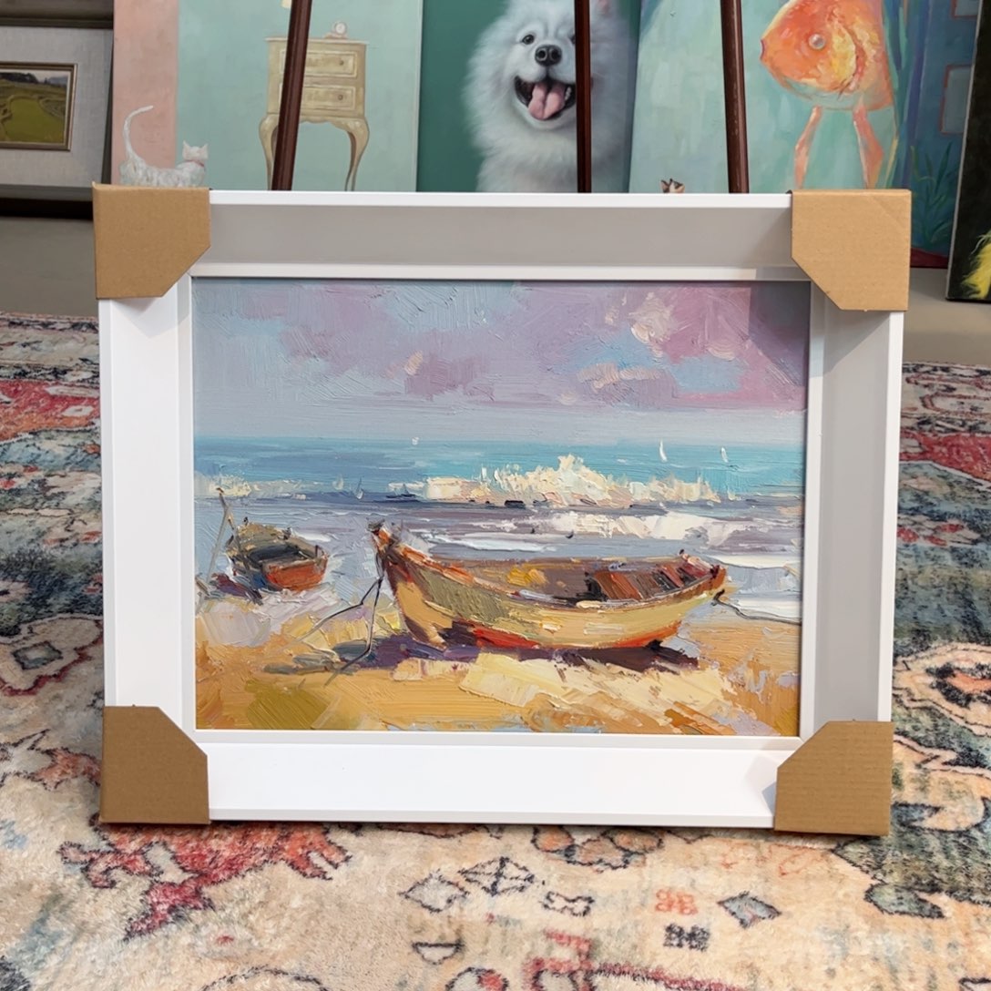 油画海景手绘油画带框40×50