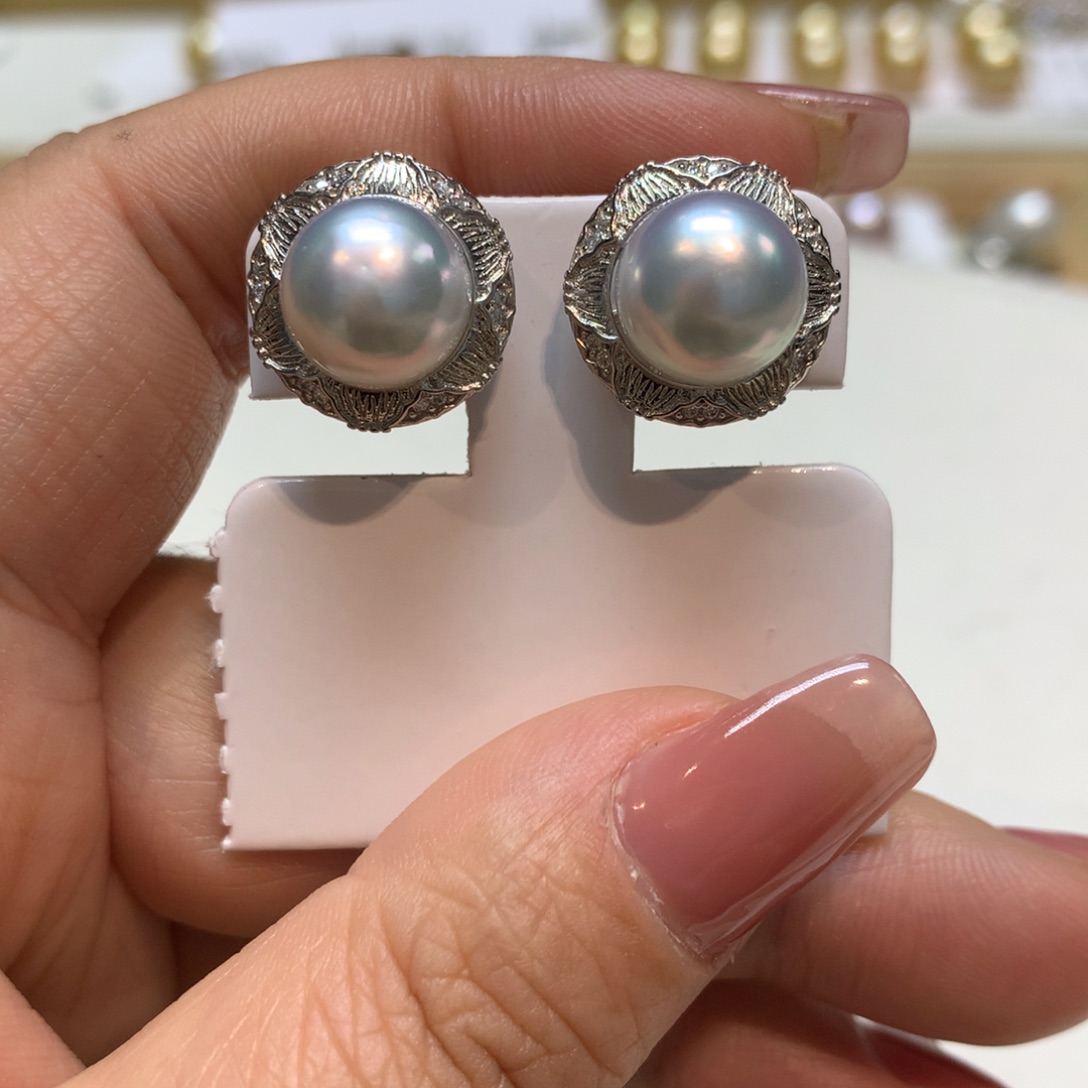海水珍珠耳饰银S925镶嵌