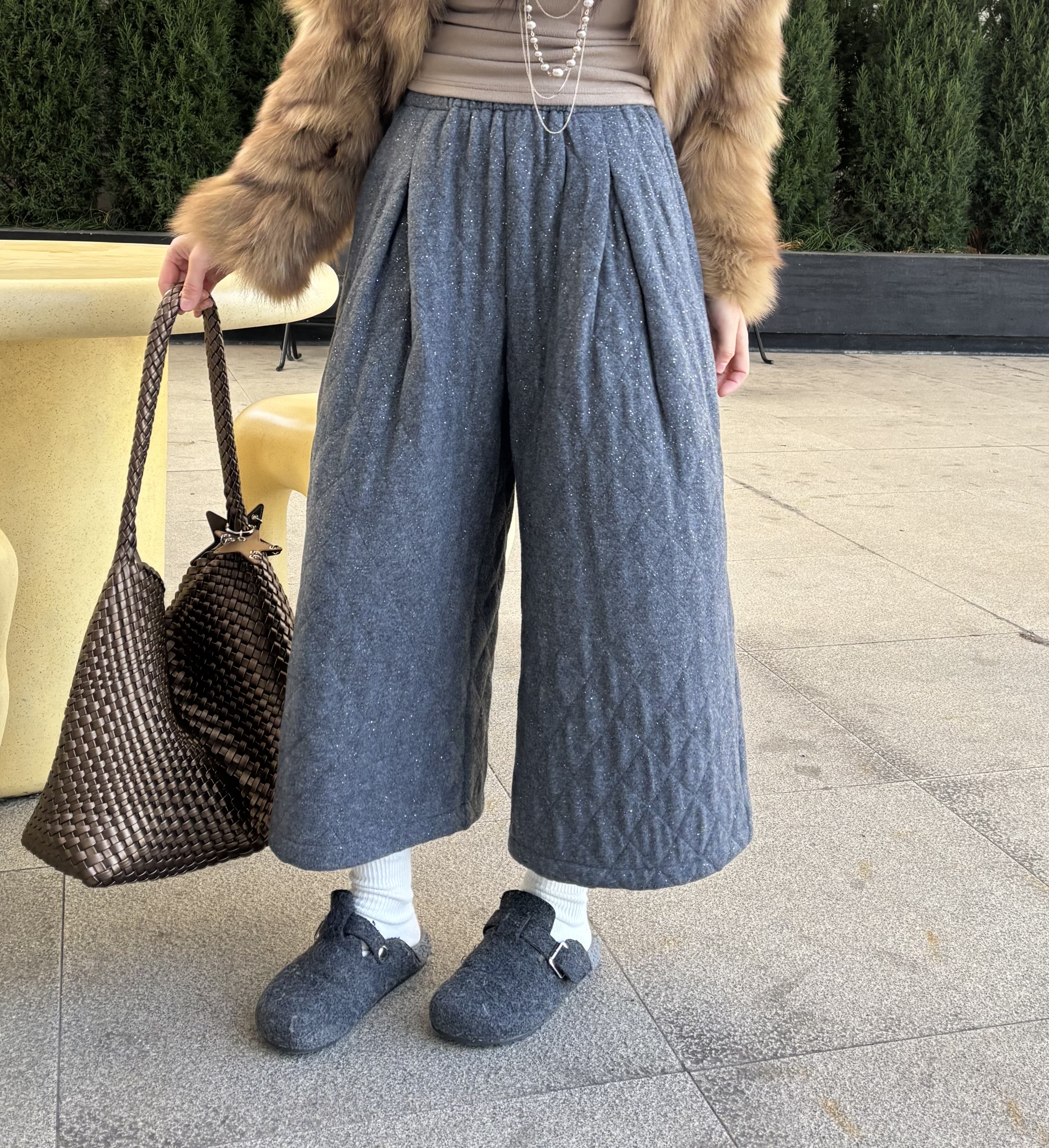 【钰姐精选】大超58132-菱形休闲满天星七分裤百搭直筒复古外穿宽松