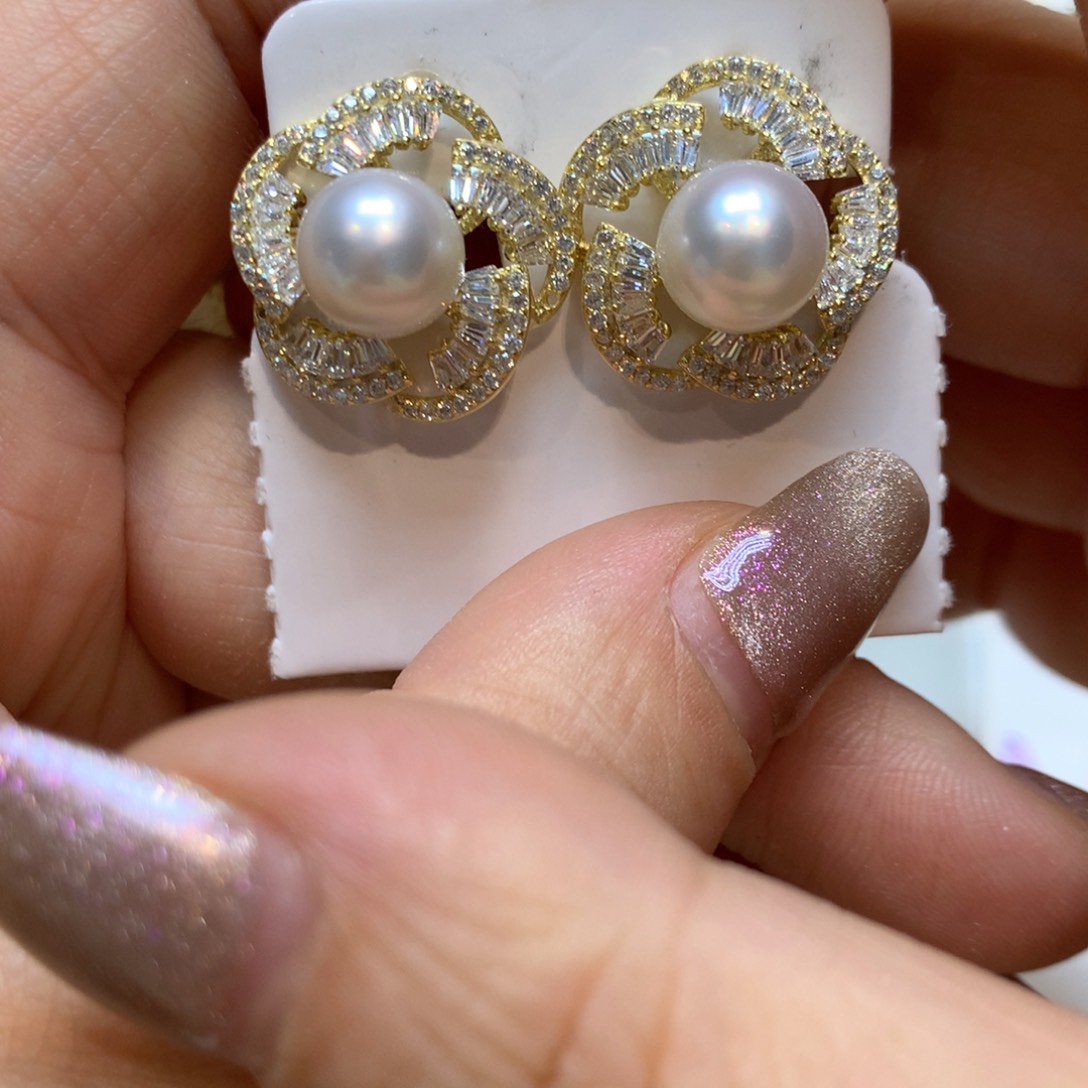 银S925镶嵌海水珍珠耳饰