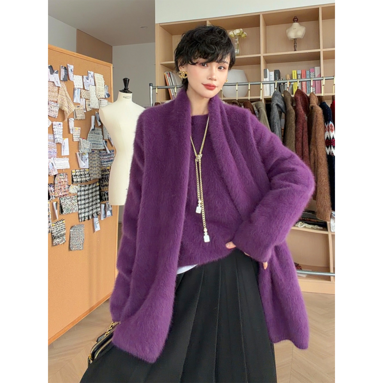 玖着“绯梦衫”口碑王牌狐狸绒小皮草柔焦绝美慵懒零重力针织开衫