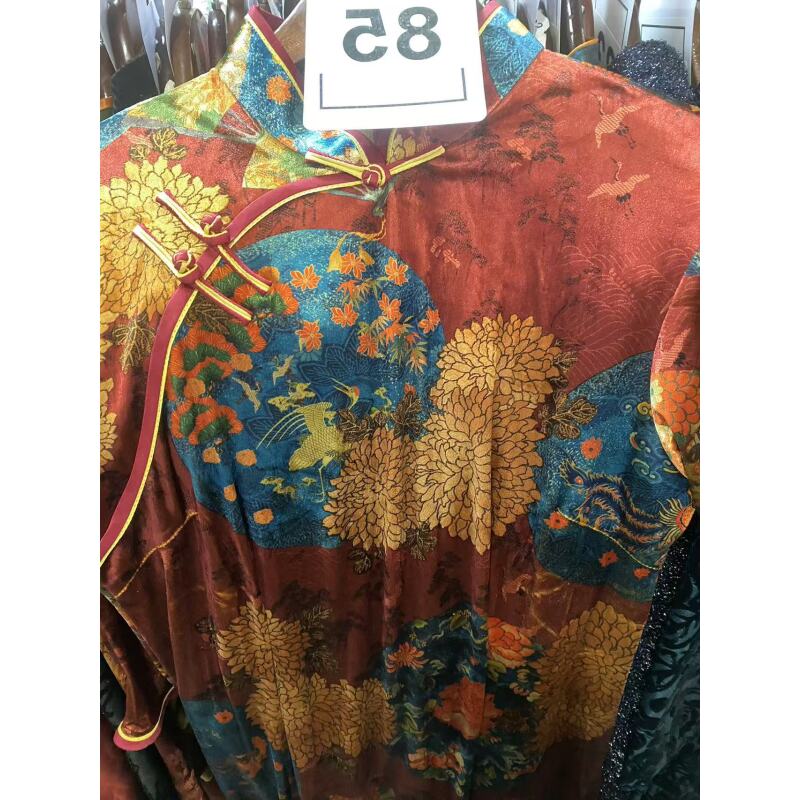 85小码中式复古优雅花色气质旗袍裙