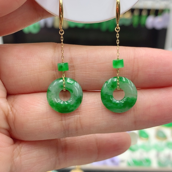 翡翠18K金镶嵌耳饰