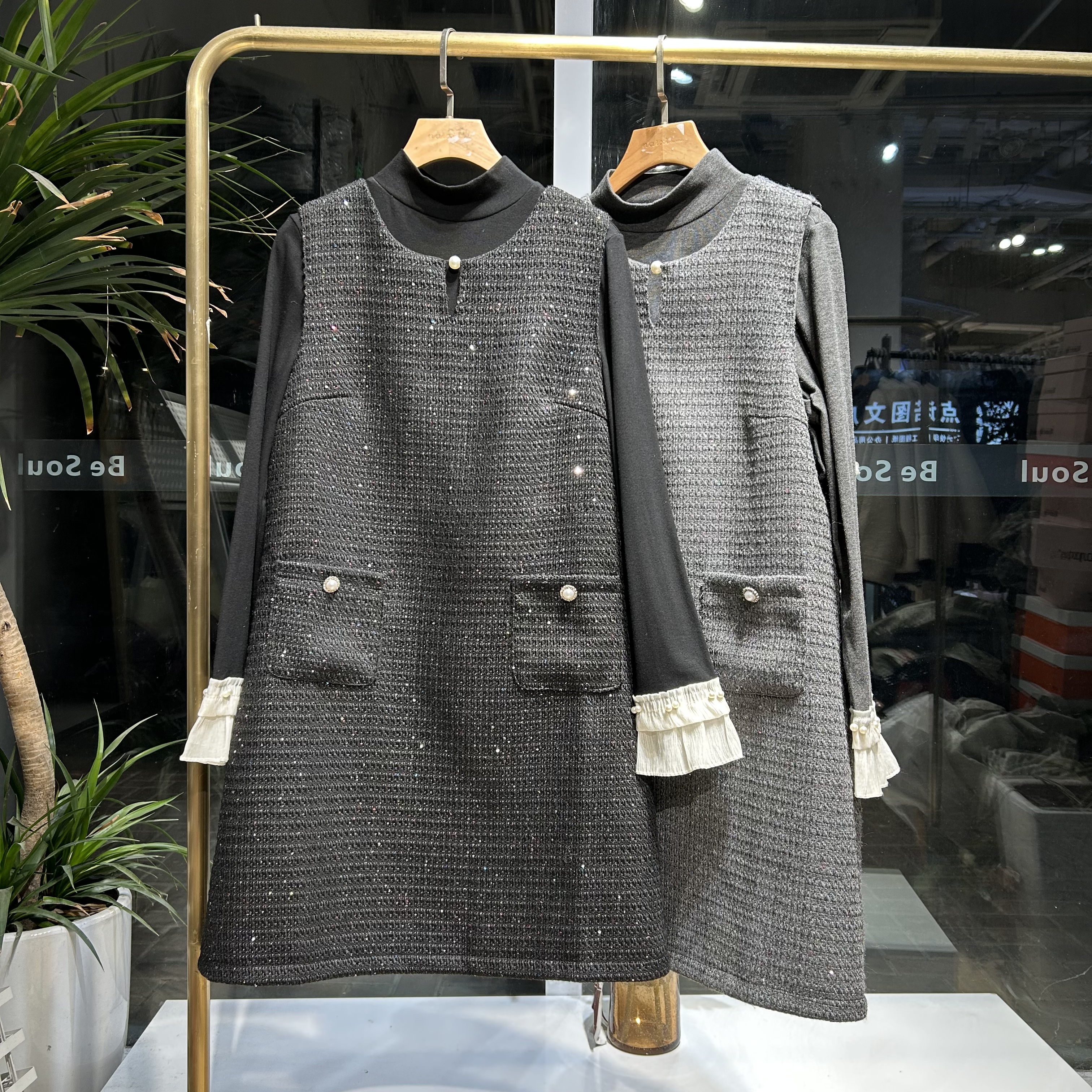 2635秋冬新款小香风背心连衣裙套装气质内搭