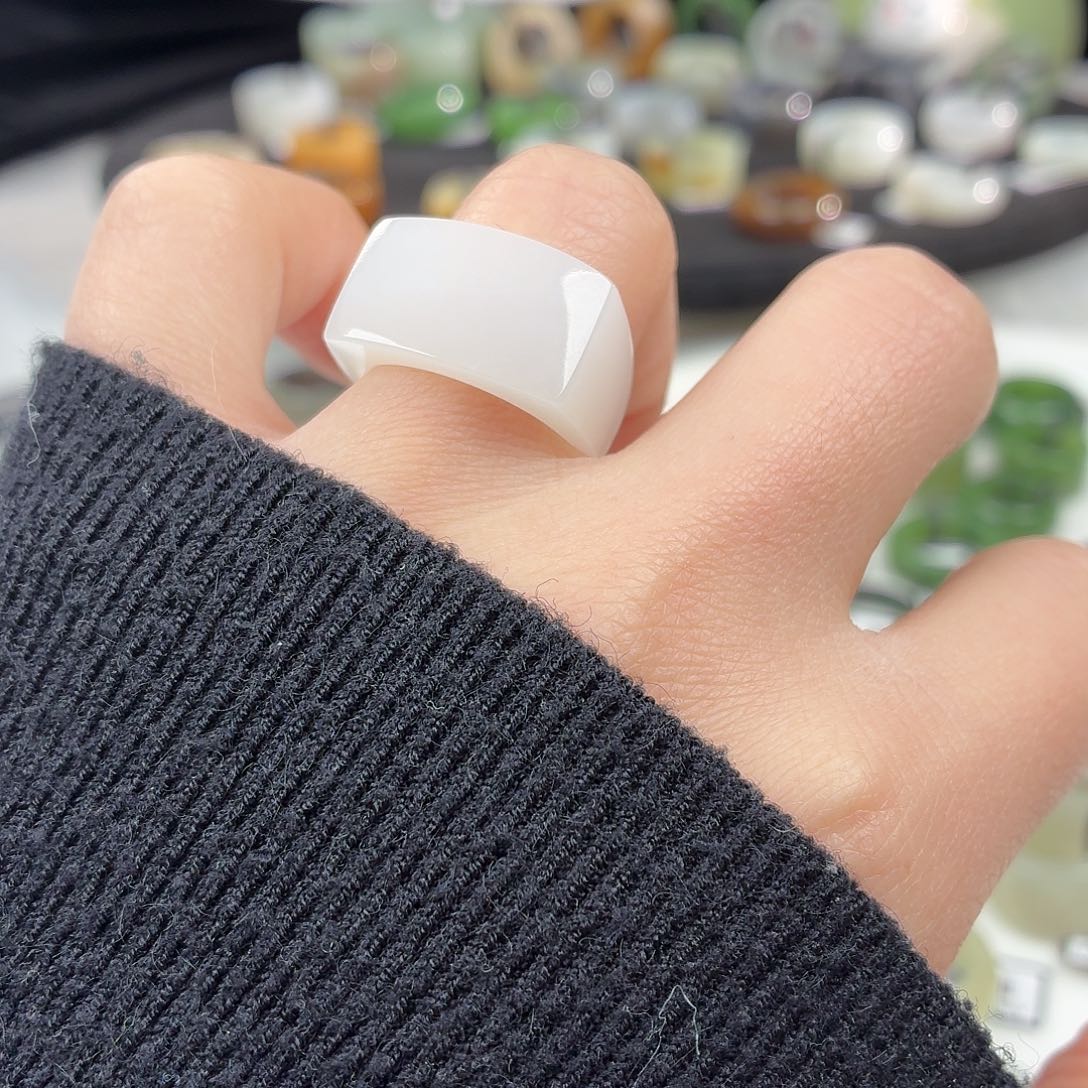 和田玉未镶嵌戒指S137俄白马鞍17.2