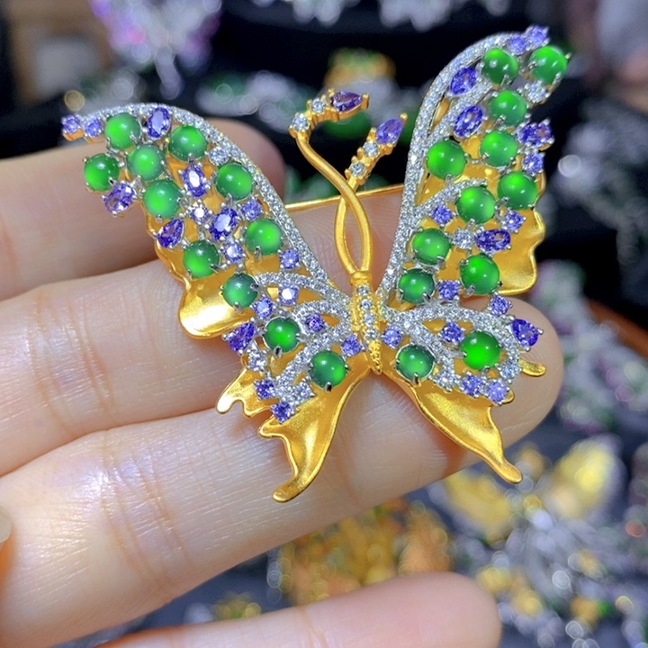 翡翠戒指银S925镶嵌天然翡翠