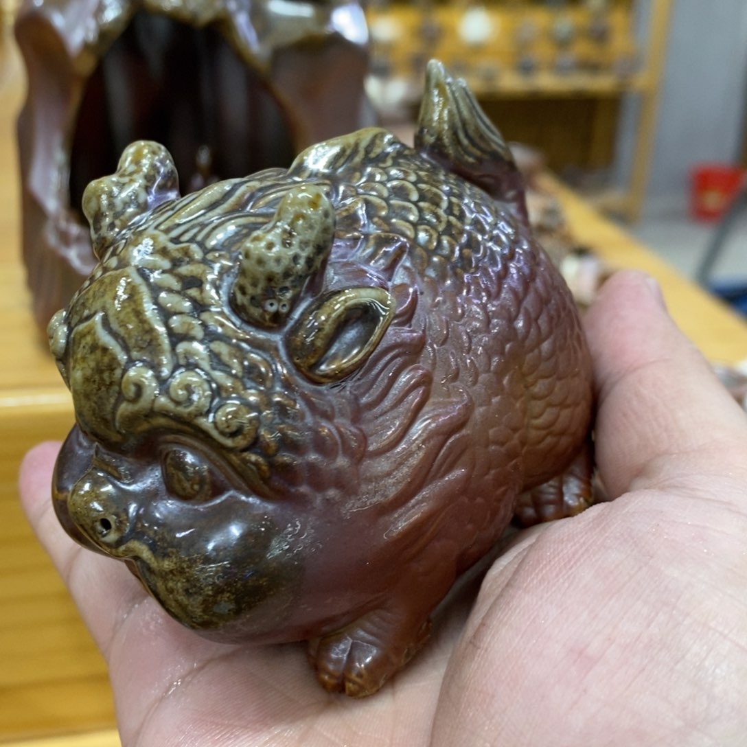 陶园柴烧，精品高货V42瑕裂开摆件