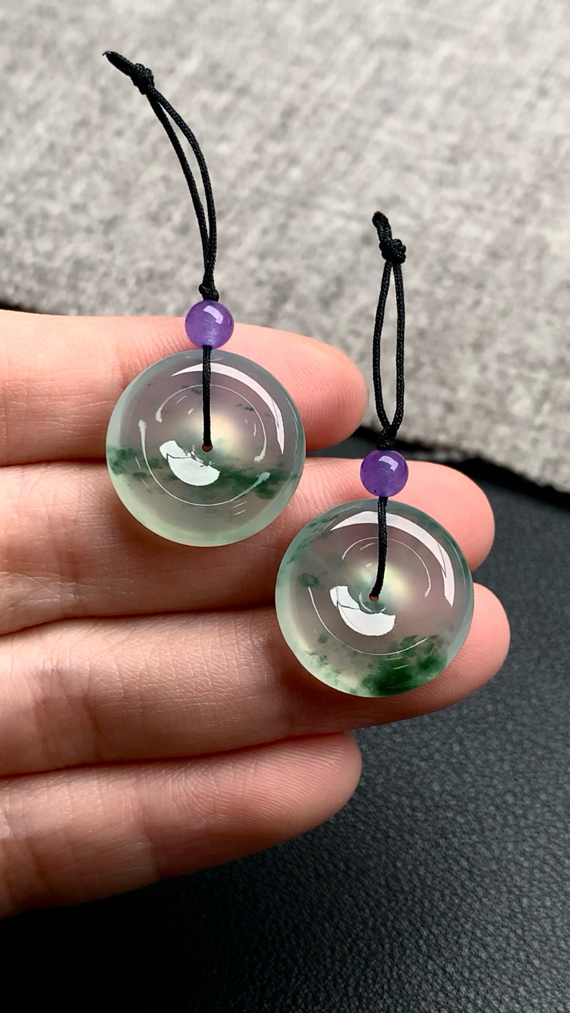 天然A货缅甸翡翠 平安扣一对 尺寸 : 17.8-5 