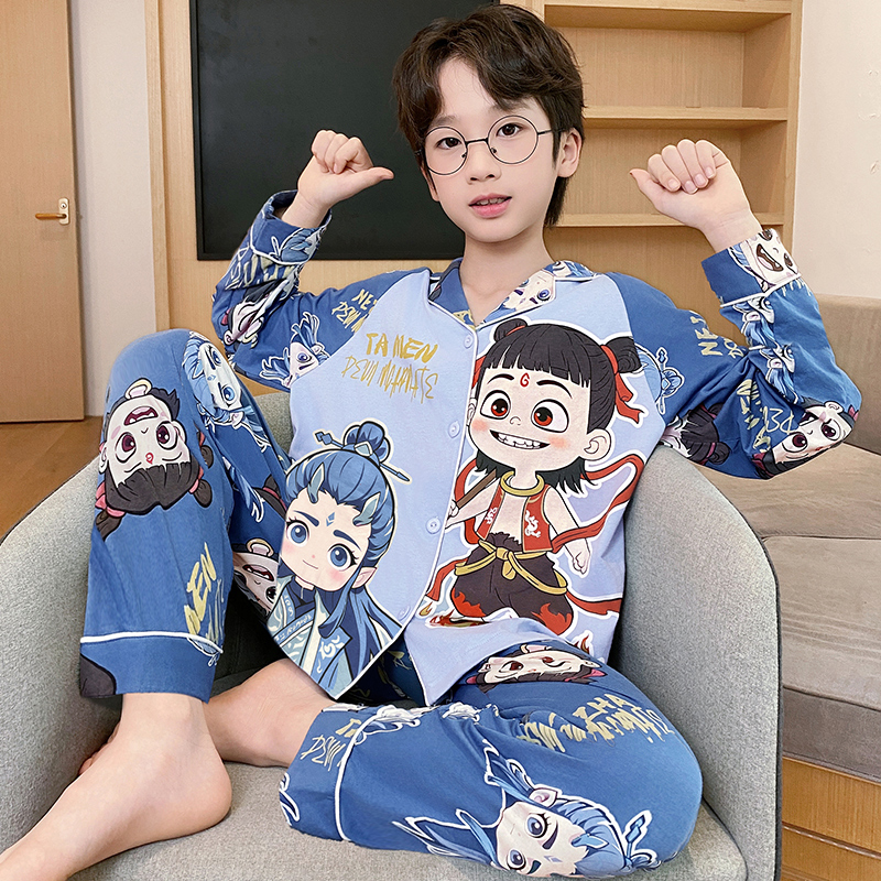 儿童睡衣男童春秋季纯棉薄款长袖套装小男孩中大童卡通宝宝家居服