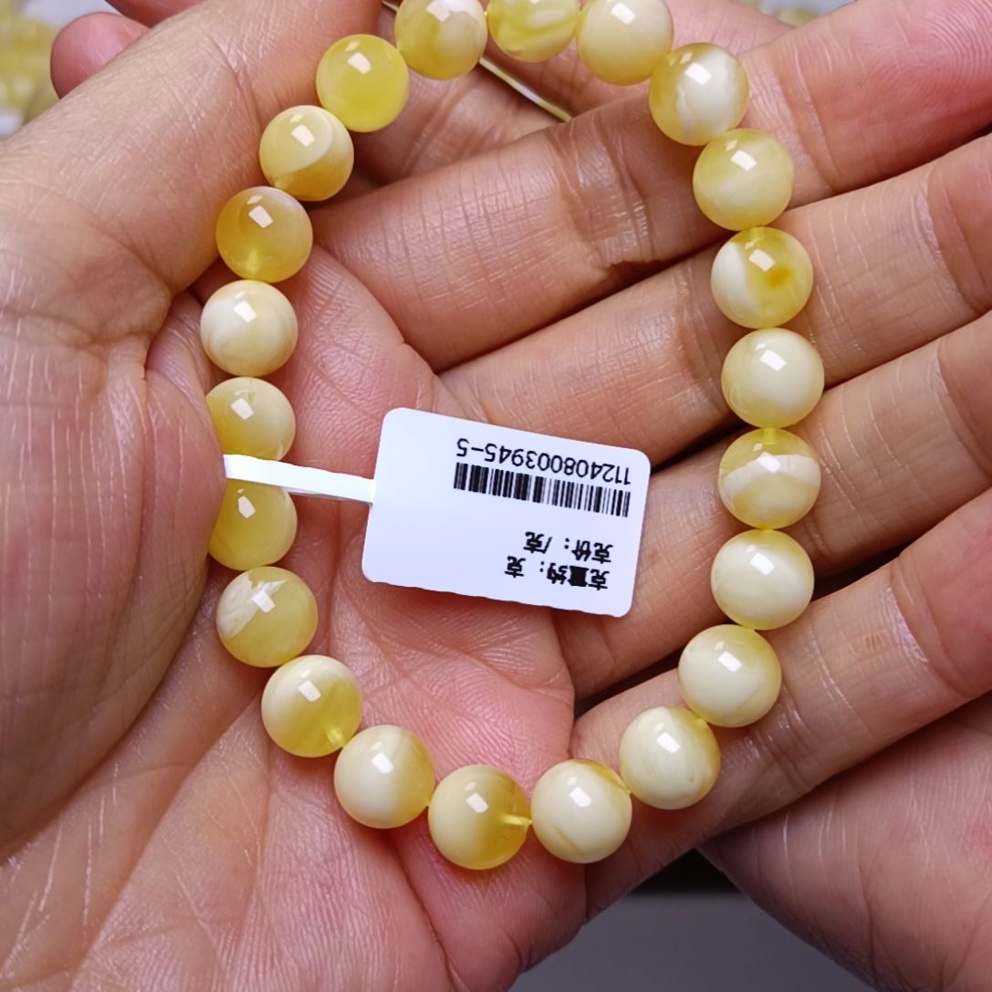 蜜蜡手串未镶嵌俄料蜜蜡金白溶洞手串