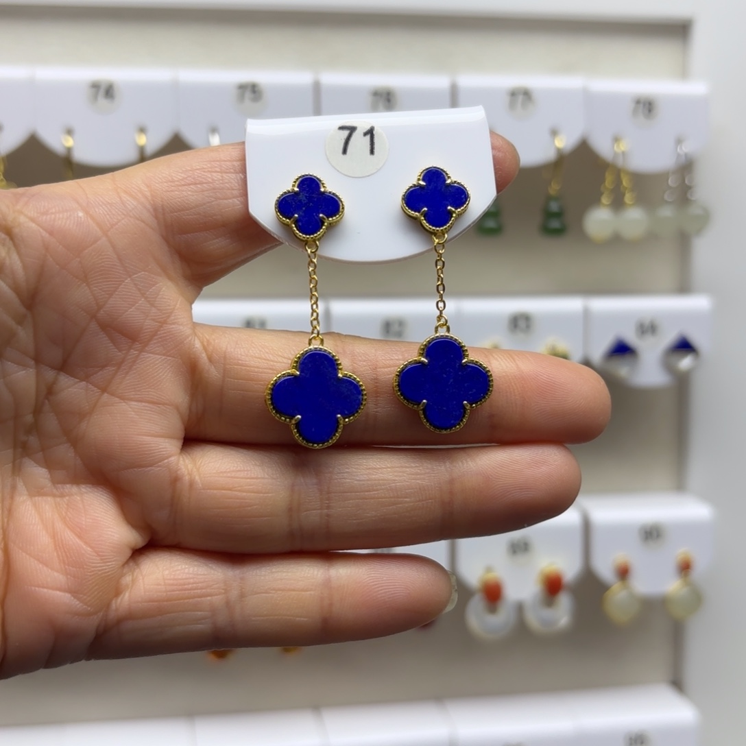 青金石银S925镶嵌耳饰