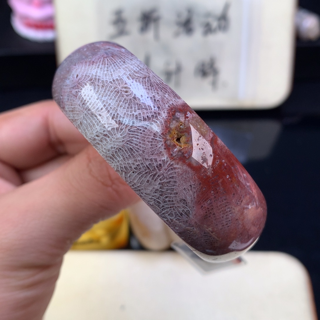 硅化珊瑚（珊瑚玉）未镶嵌颈饰42号紫红彩凤尾55圈