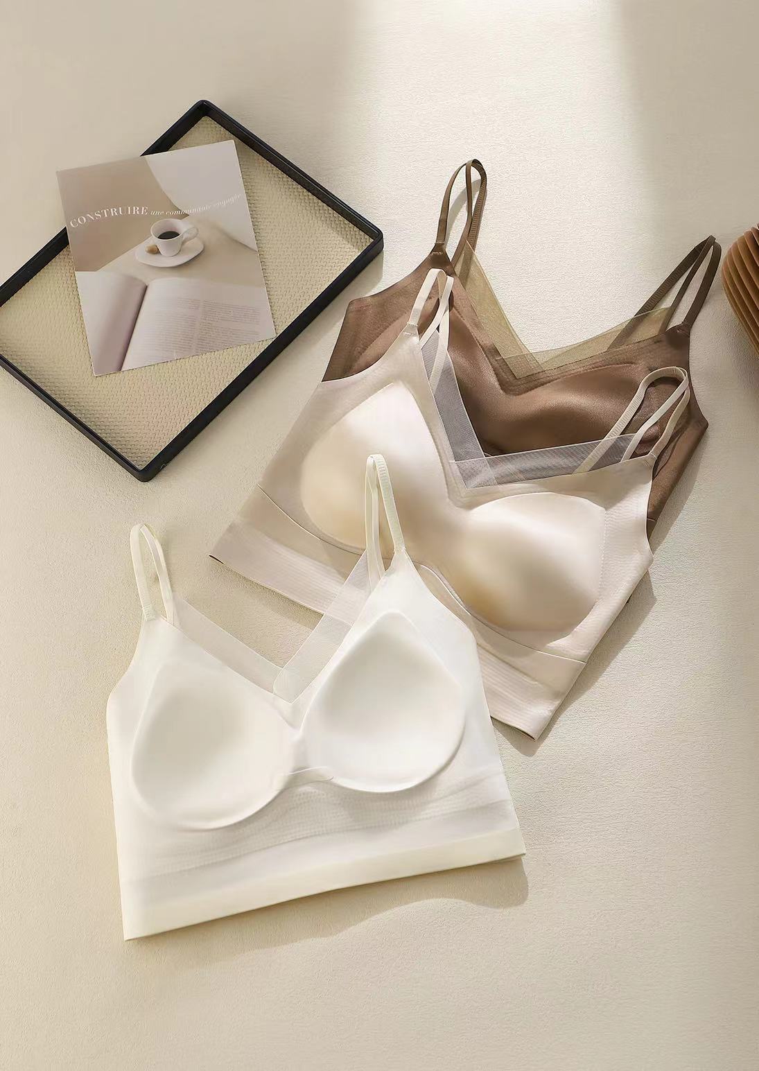 5606款森威网纱设计轻奢缎面一体式热压成型通勤舒适立体罩杯美背