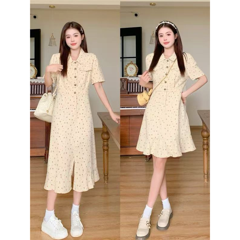 大码女装小碎花牛仔连衣裙2025新款夏季短袖闺蜜中长款显瘦1525