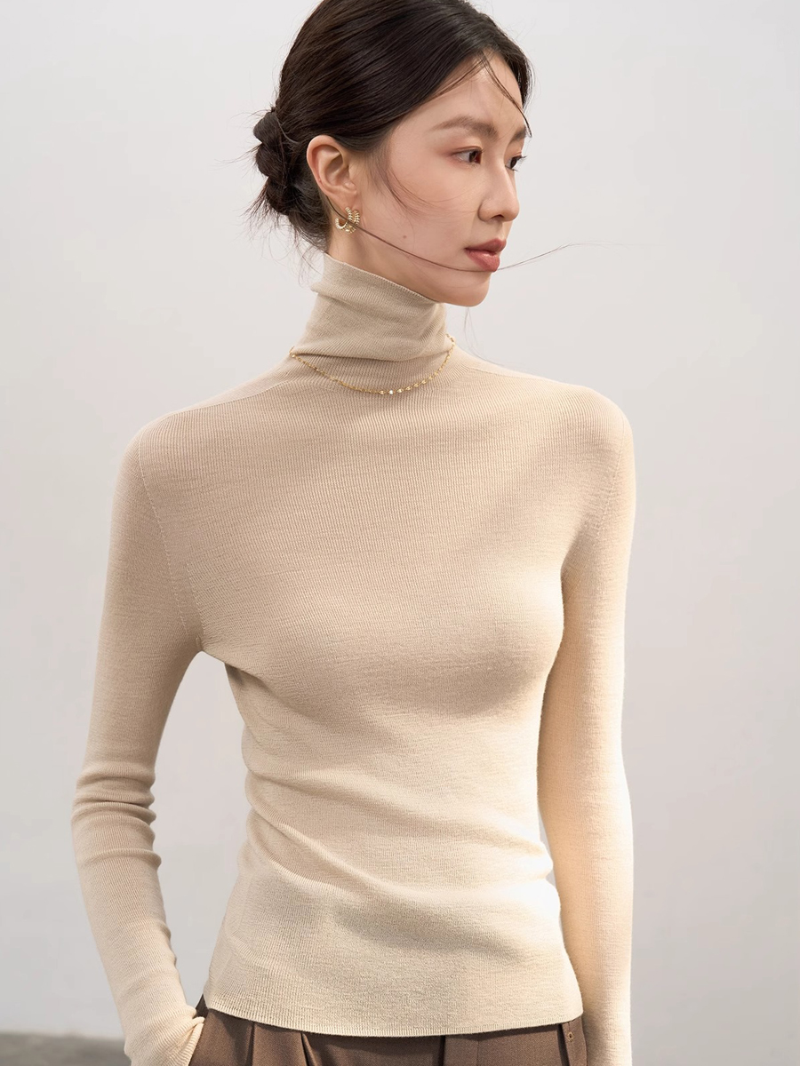 高领紧身软糯羊毛打底衫女2025秋冬新款内搭针织衫薄款堆堆领毛衣