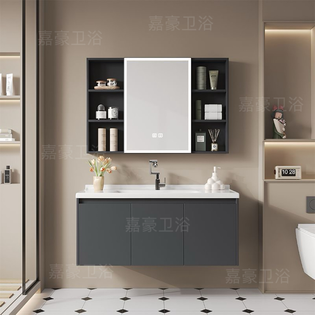 【年终工厂直销/简约对开】蜂窝铝卫生间防水浴室柜组合陶瓷一体盆