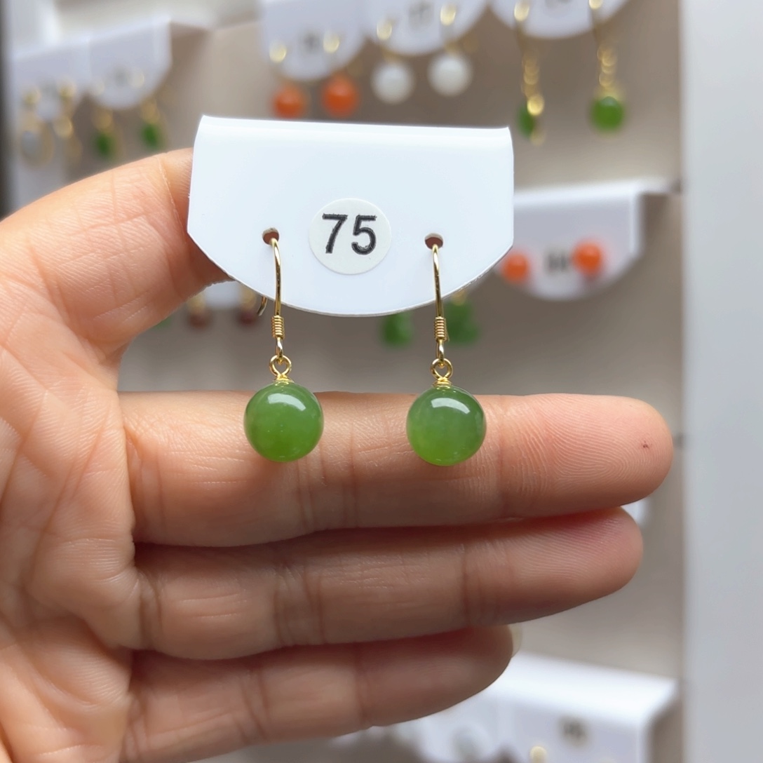 和田玉耳饰银S925镶嵌