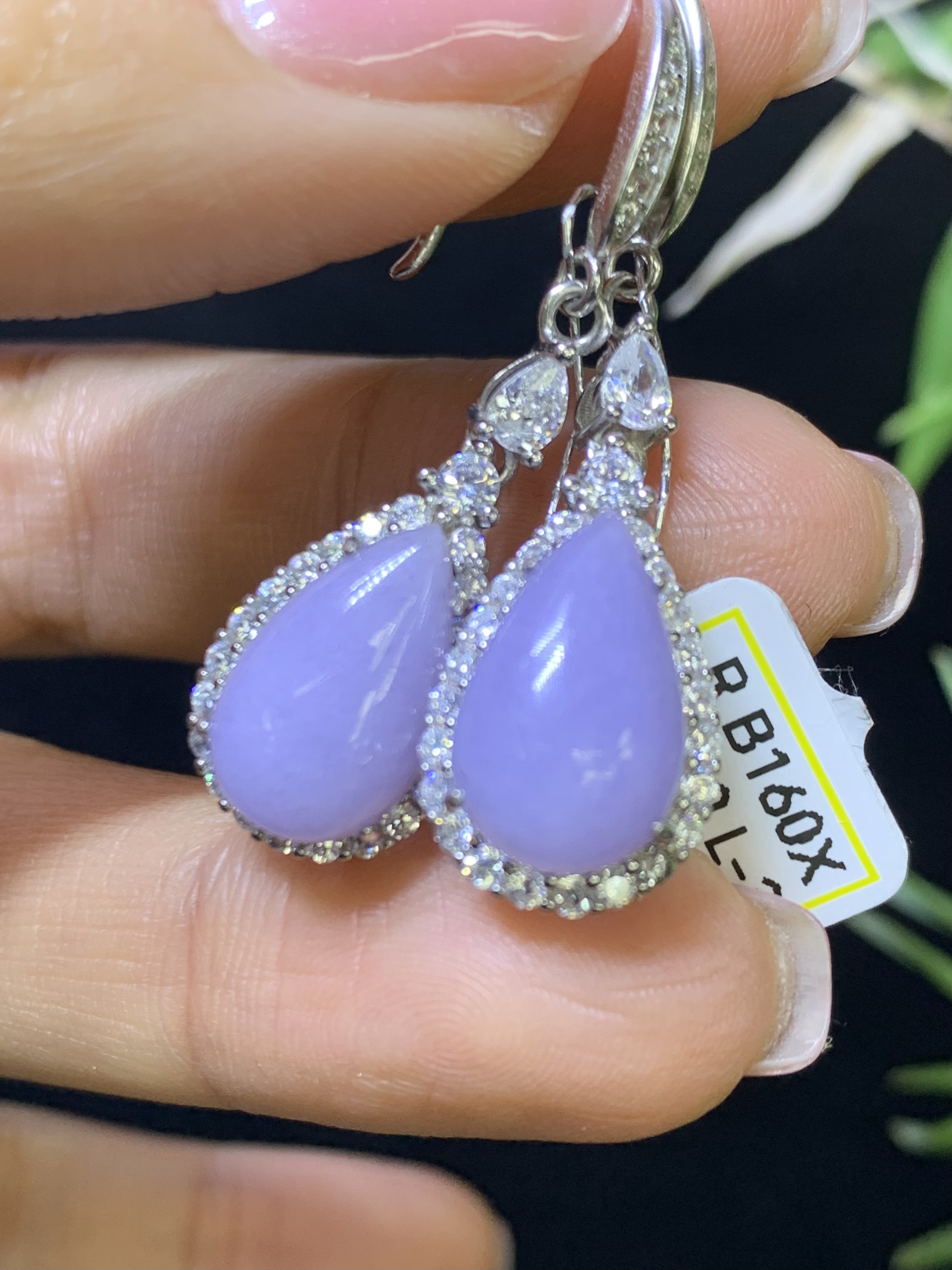 紫罗兰水滴耳坠天然翡翠A货1.27紫色气质时尚