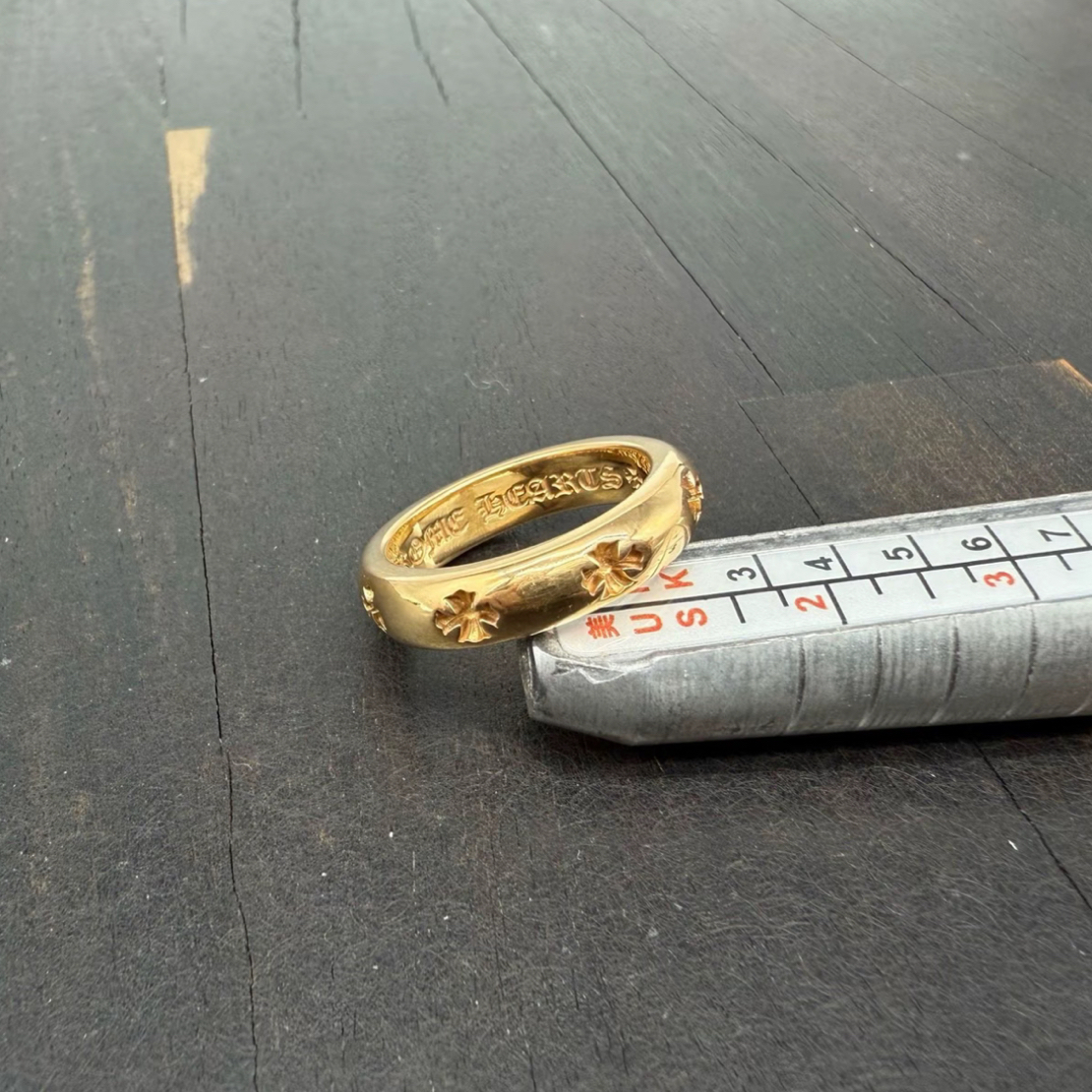 925银戒指 克罗心十字花凹面十字花光圈金色戒指尾戒指环男女同款