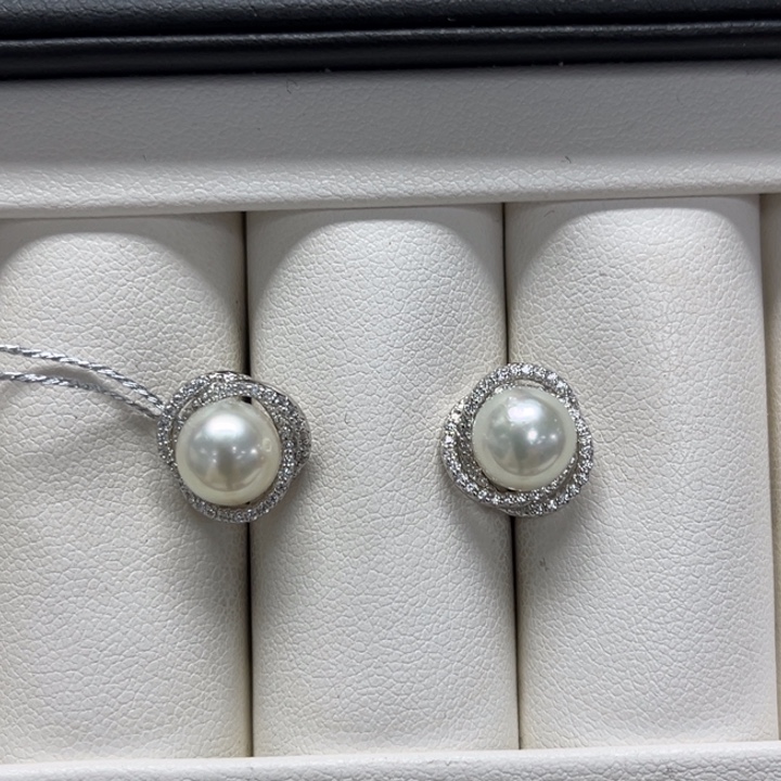 银S925镶嵌海水珍珠耳饰AK7-8mm 7号