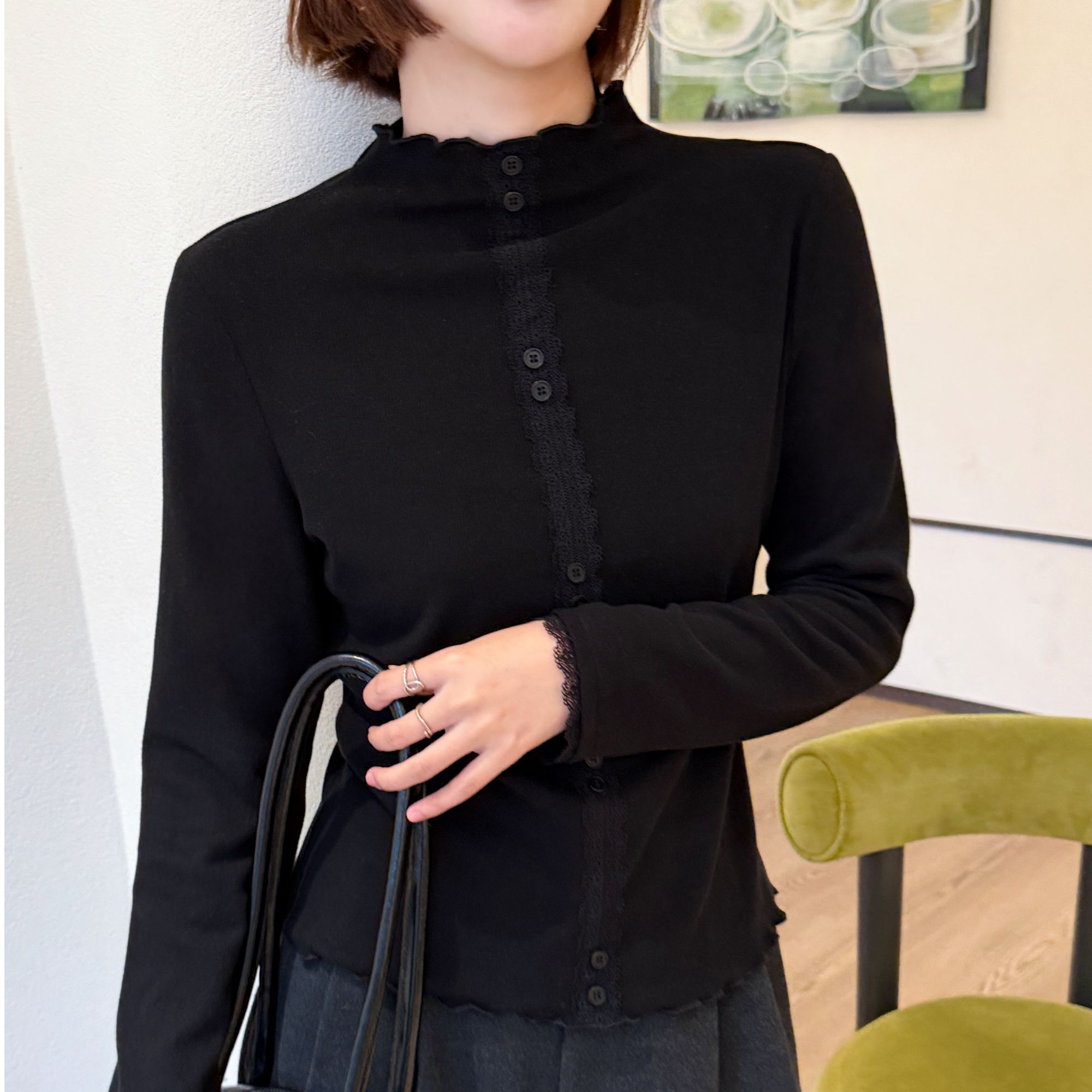 【女神内搭】精致氛围半高领蕾丝花边打底上衣 10100