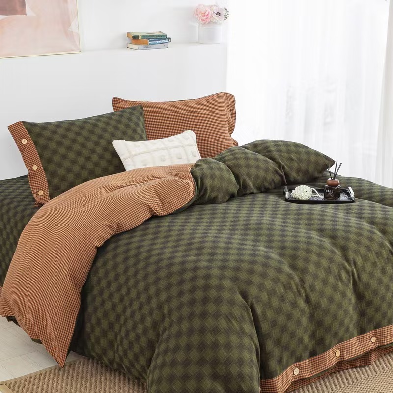 绿野仙踪四件套  纯棉色织双层纱提花男士四件套