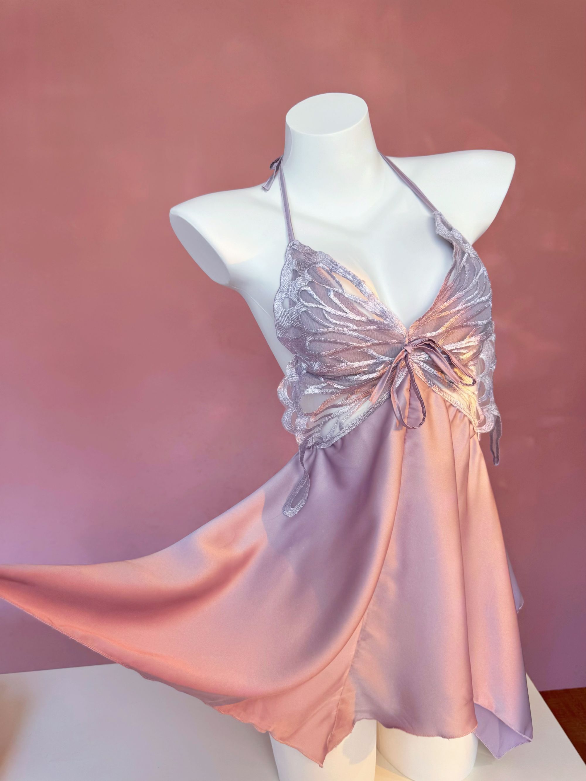 蝶舞(90—130斤）薄款女蝴蝶性感睡裙连衣裙网红纯欲风