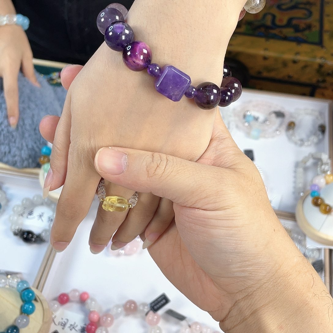 水晶手链银S925镀金镶嵌