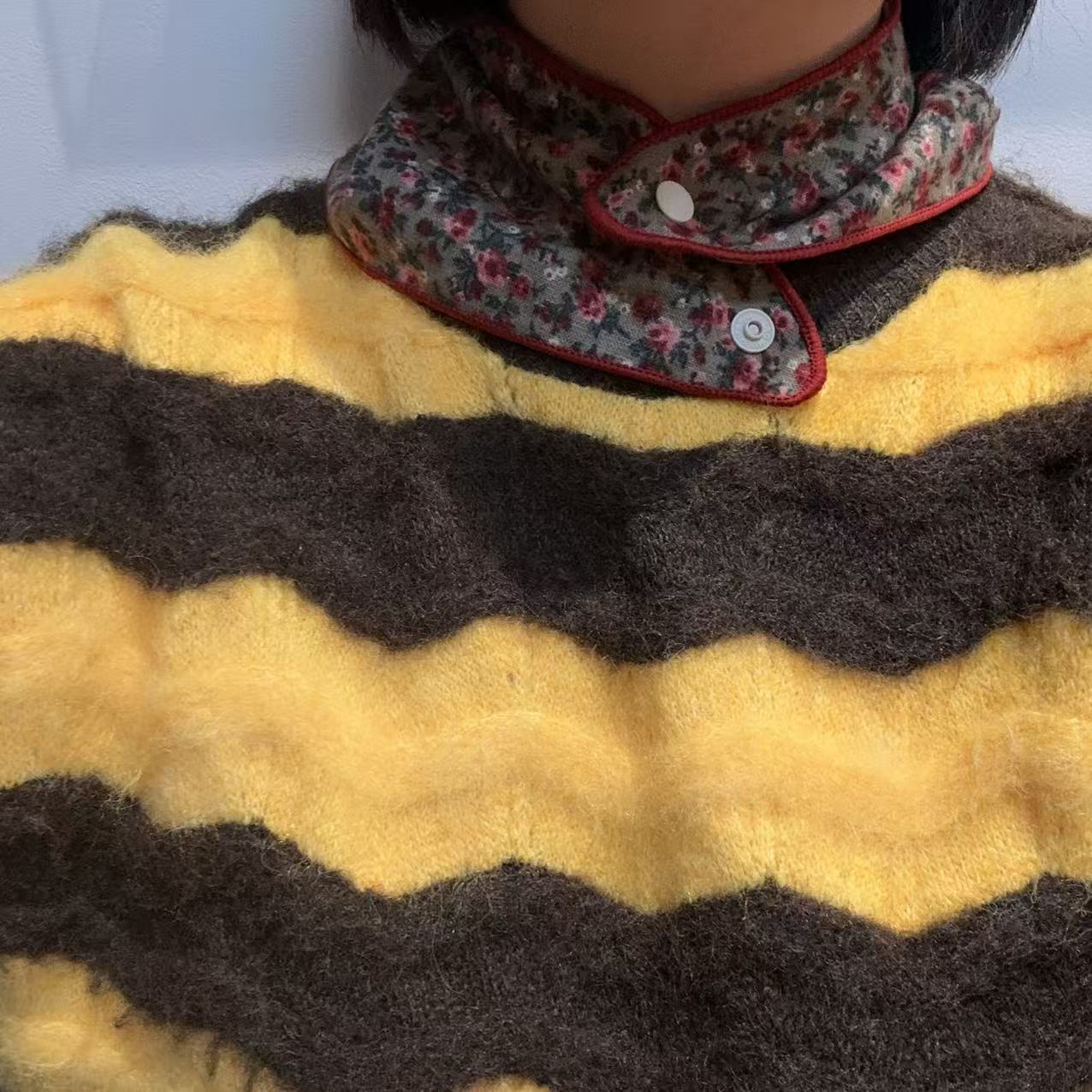 韩国布艺碎花薄绒小领巾