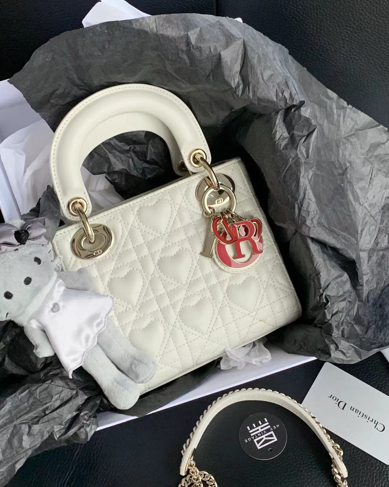 99新 DIOR/迪奥 情人节限定款白金三格戴妃包17cm 17687551