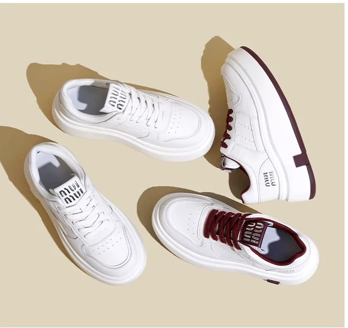 白色休闲鞋女款春秋季厚底系带运动鞋松糕圆头小白鞋增高