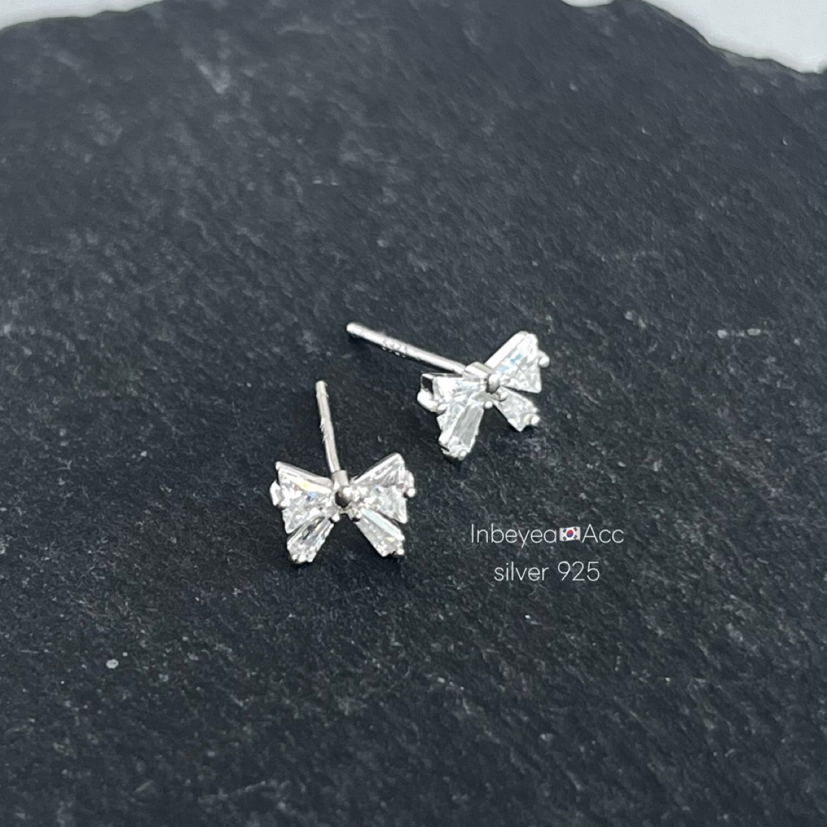 925银合成锆石耳饰 蝴蝶结耳钉 通体银 小版7.5mm宽 38277