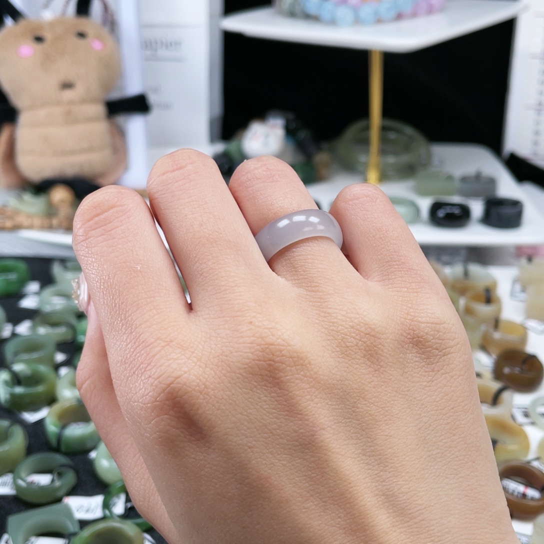 和田玉未镶嵌戒指P93冰透粉细条16.1不退换