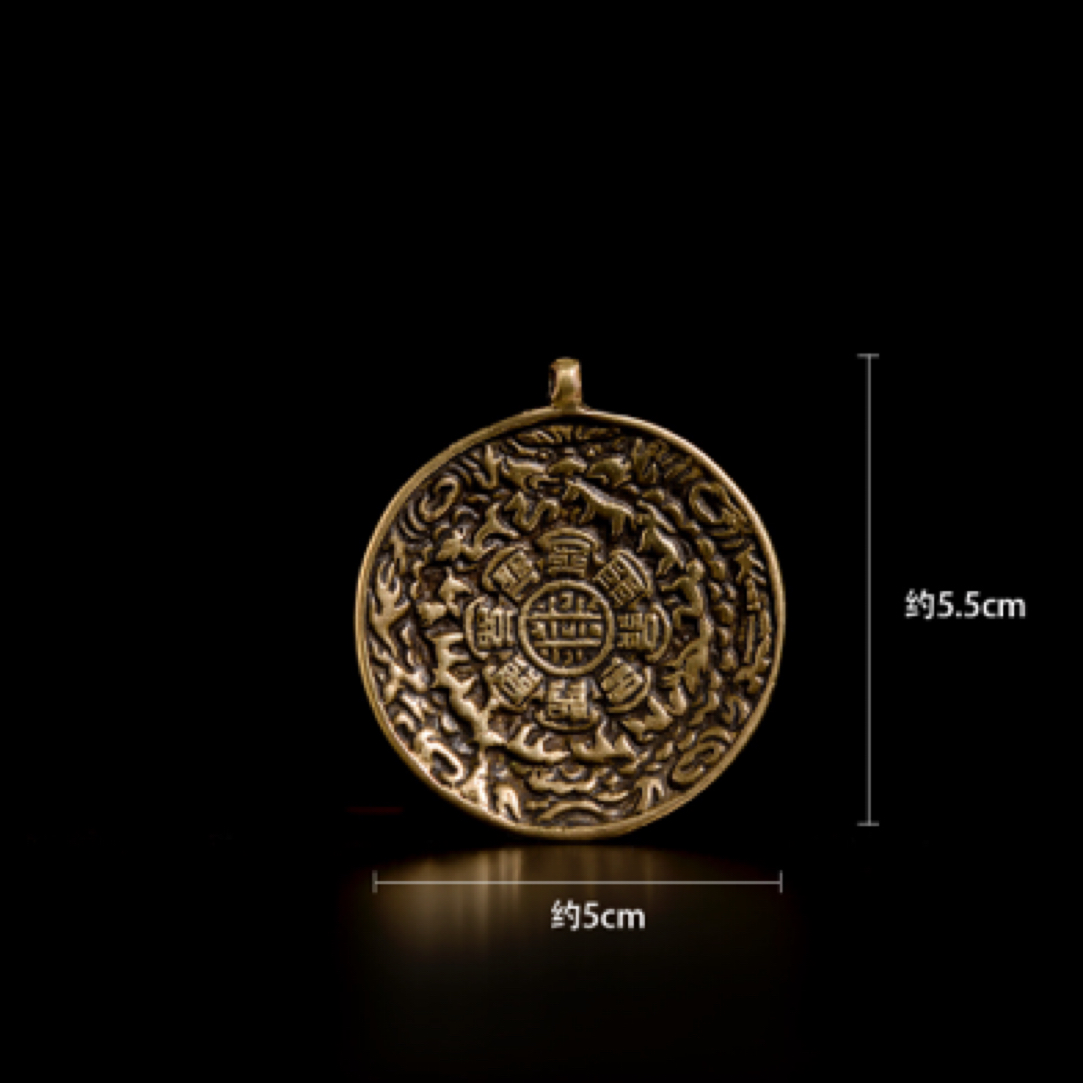 【华夏文物商店】［闻得评级]19世纪大版黄利玛铜豪气熊九宫牌