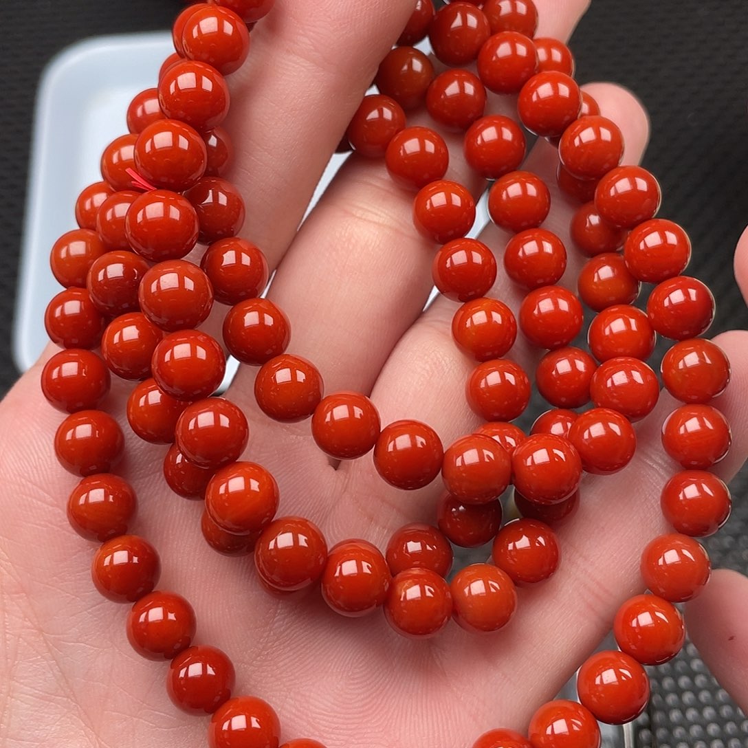 南红玛瑙未镶嵌8mm柿子红圆珠108颗长链