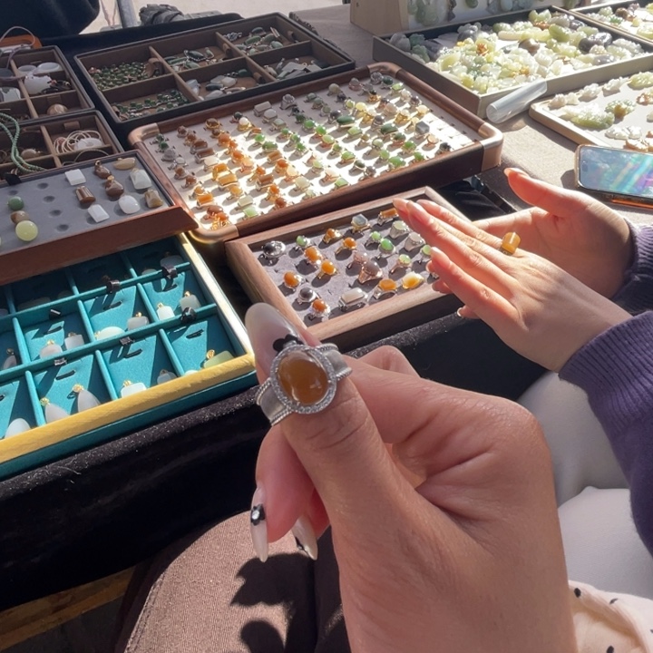 和田玉银S925镶嵌戒指