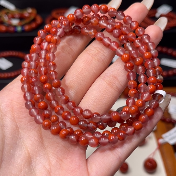 南红玛瑙未镶嵌手链紫底玫红锦鲤飘花5mm多圈