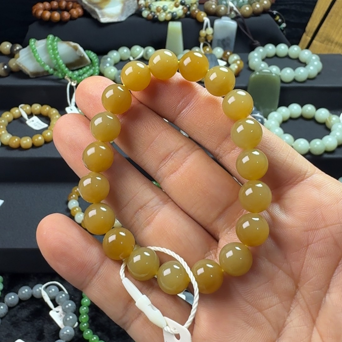 和田玉未镶嵌手链（NGTC国检证书）新疆且末糖卡10