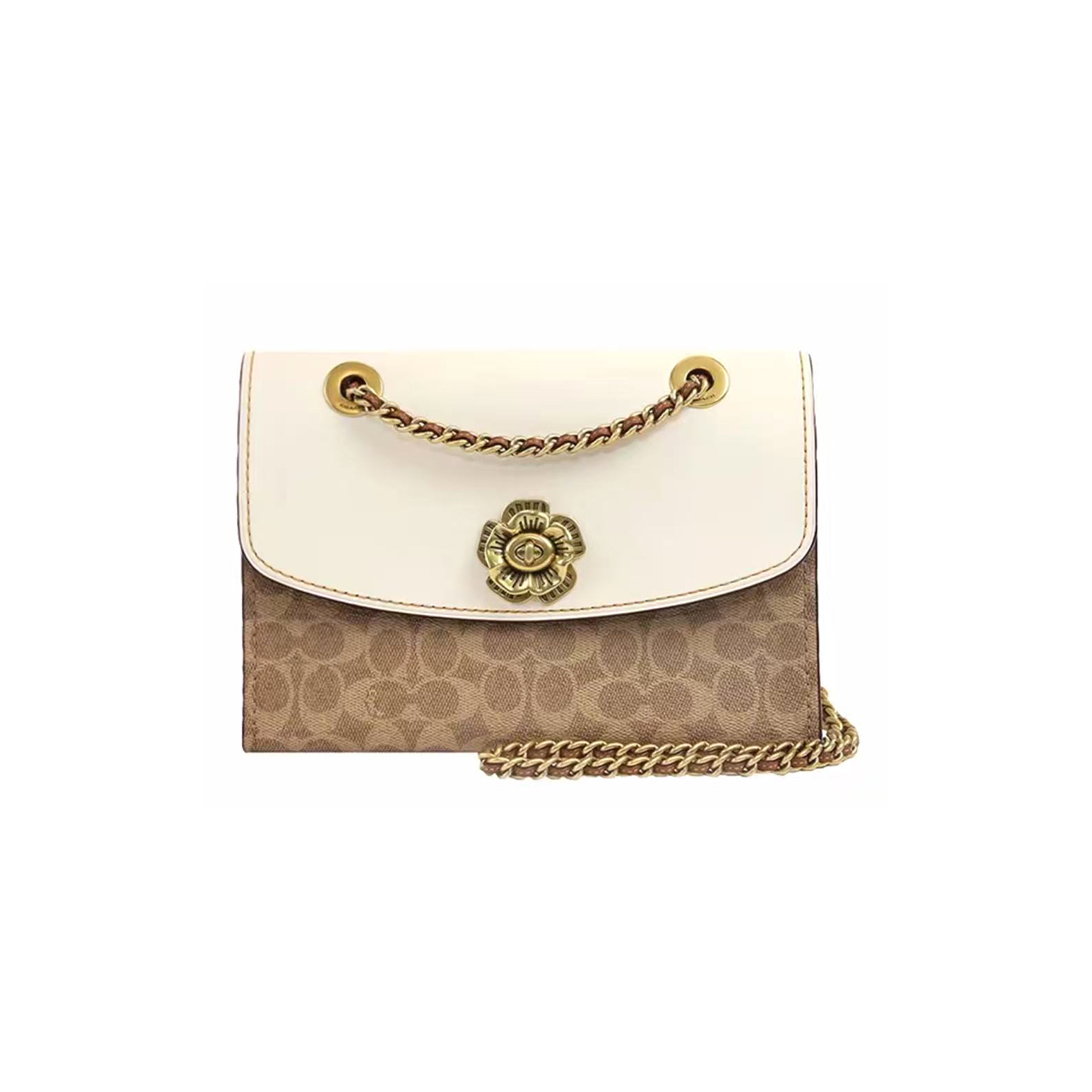 95新 COACH/蔻驰 蔻驰焦糖老花大号山茶花包/H9793/26X18X10